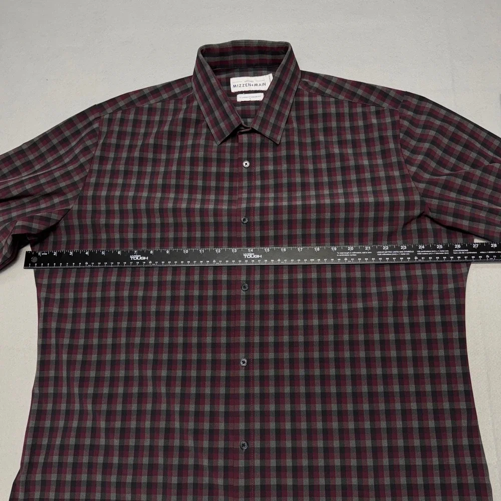 Mizzen+Main Leeward Plainview Standard Fit Dress Shirt Mens XL Burgundy Gingham